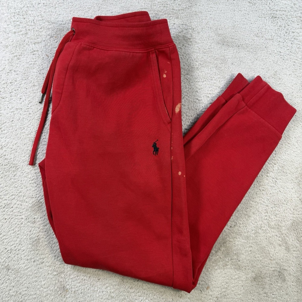 Polo Ralph Lauren Sweatpants Mens Small Red Jersey Drawstring Pony Joggers STAIN